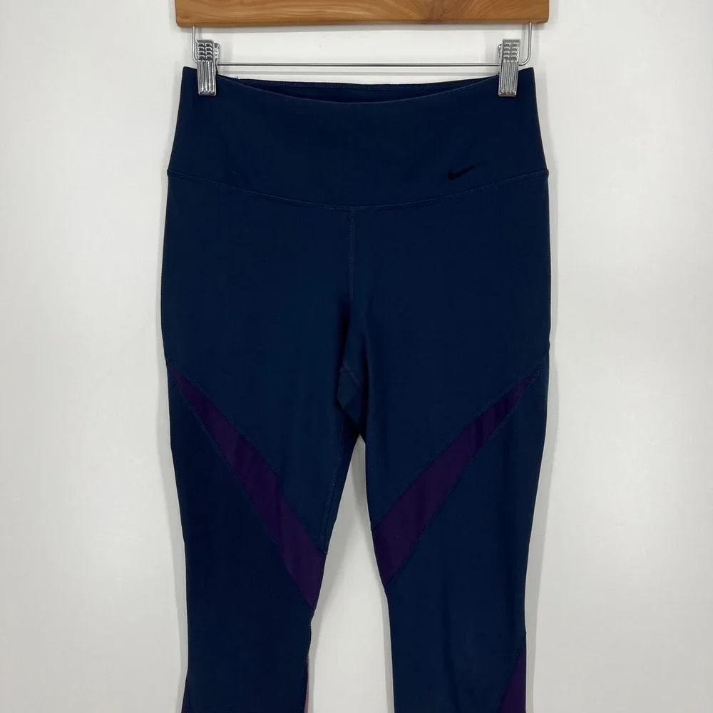 Nike Dri-FIT Womens Colorblock Mesh High Waisted Leggings Navy Purple
